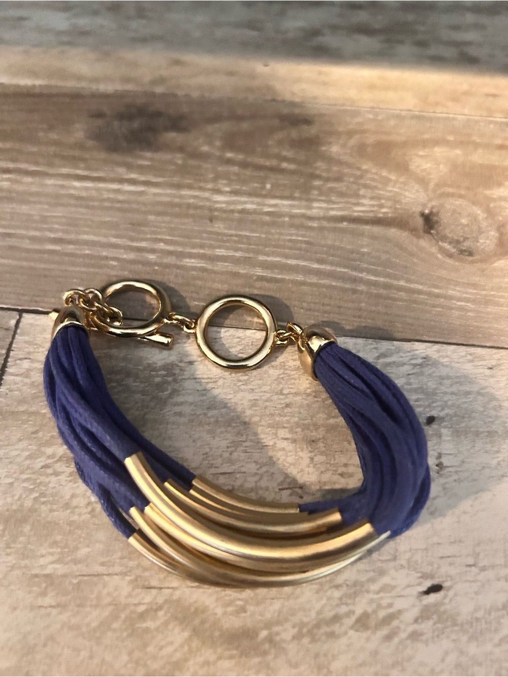 Gold and Blue Multi-Strand Cord Bracelet - Unbranded